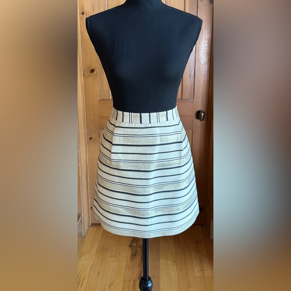 J. Crew Silk Blend Metallic Gold & Cream Striped Mini Skirt (8) - Picture 3 of 16